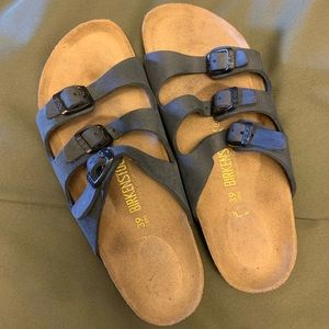 Birkenstock Florida Dark Blue Nubuck Leather Sandals
